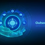 The image depicts outsourcing with artifical intellegence. Depicting AI-based payroll outsourcing service.