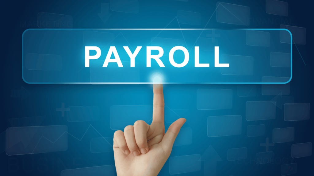 A finger clicking on a transparent button mentioning top payroll outsourcing companies in singapore.